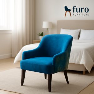Furo Furniture blue velvet accent chair for living room.