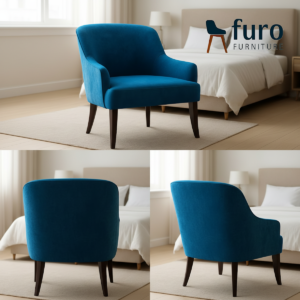 Furo Furniture blue velvet accent chair for living room.