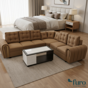 Brown royal L shape sofa set by Furo Furniture