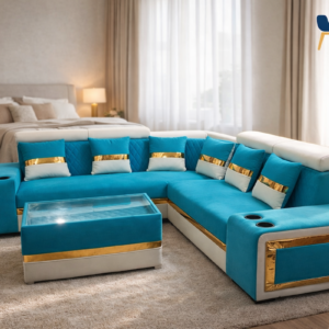 Furo Furniture L shape sofa with cup holders and table