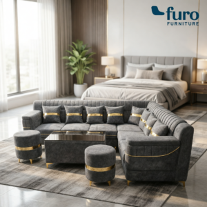 Furo Furniture luxury L shape velvet sofa with ottoman