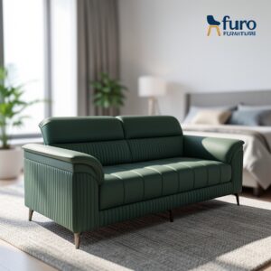 Modern green fabric 3 seater sofa with ribbed design by Furo Furniture