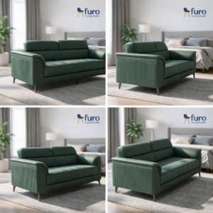 Modern green fabric 3 seater sofa with ribbed design by Furo Furniture