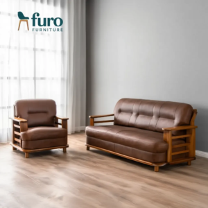 Brown Sagun wood premium sofa set 3+1 by Furo Furniture