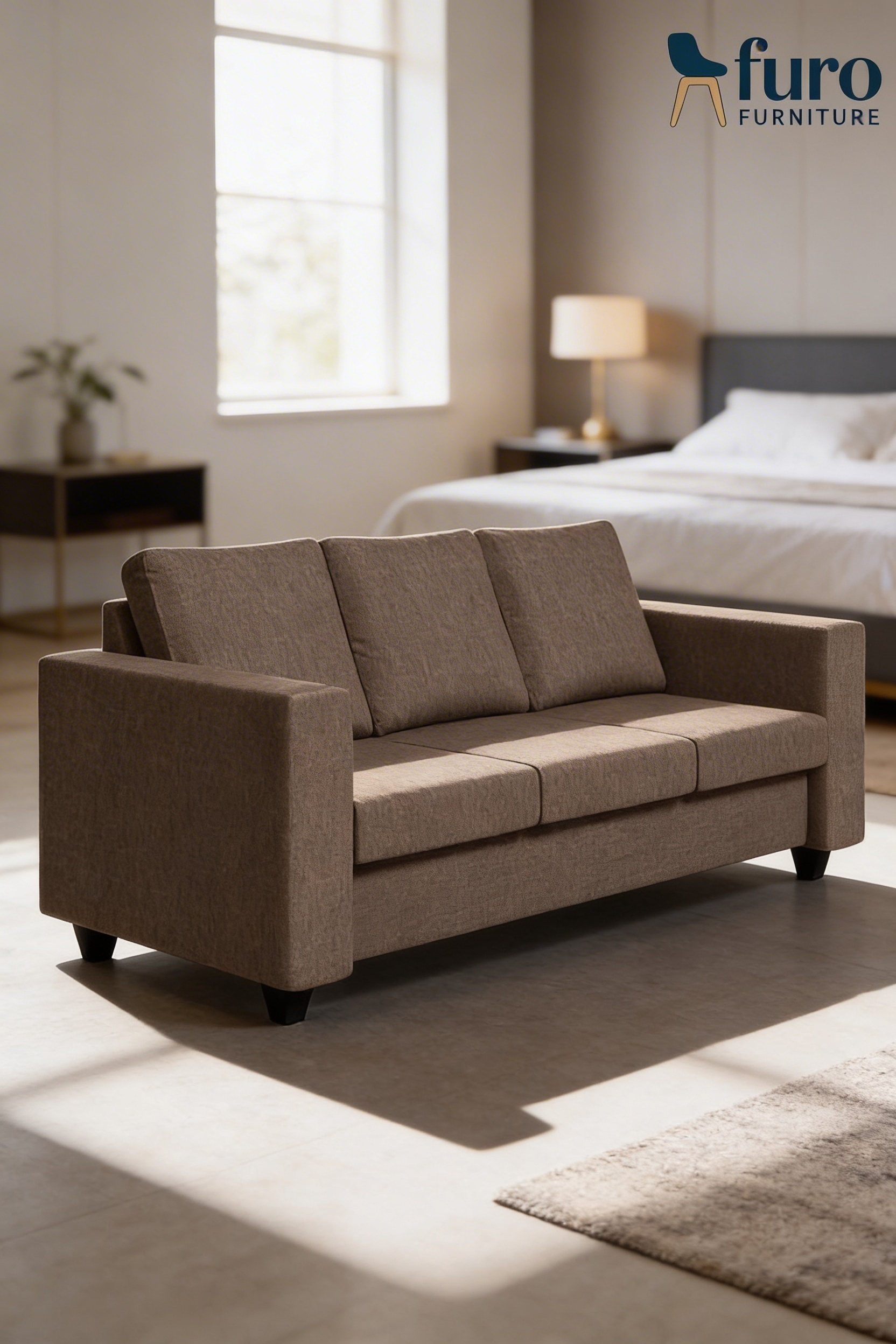 furo-furniture-3-seater-sofa-brown Furo Furniture brown 3 seater fabric sofa