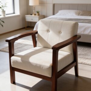 Furo Furniture wooden lounge chair with cream upholstery