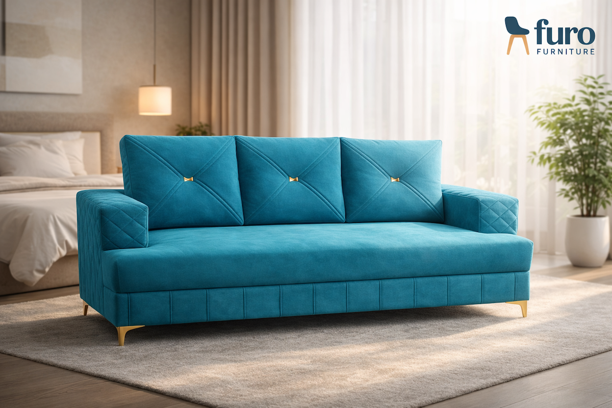 furo-furniture-sky-blue-3-seater-sofa Furo Furniture sky blue premium 3 seater sofa with golden legs