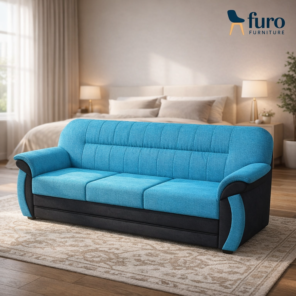 furo-furniture-sky-blue-3-seater-sofa Furo Furniture premium sky blue 3 seater sofa for living room